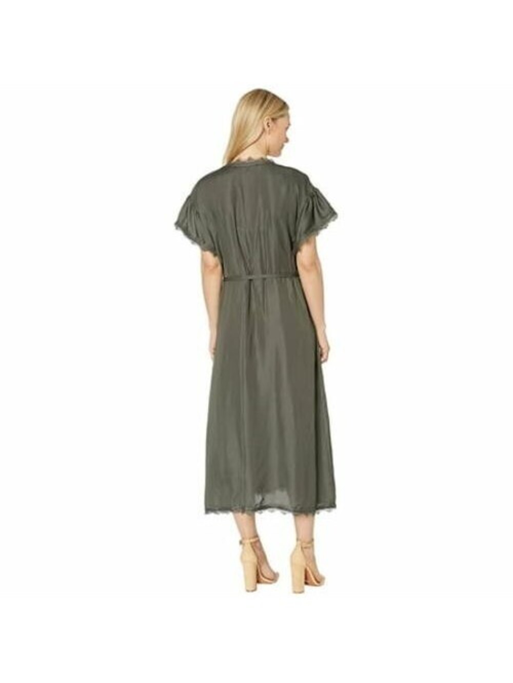 American Rose Reagan Short Sleeve Wrap Dress with Lace Trim Deep Pine  size S